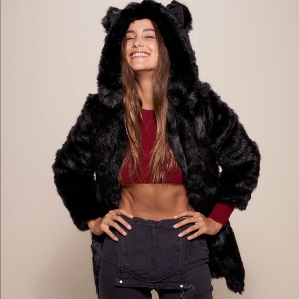 SpiritHoods Black Panther Faux Fur Hooded Coat